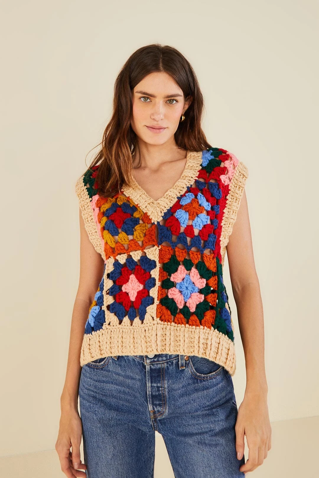Farm Rio Multicolor Patchwork Crochet Vest 4 Farm Rio Multicolor Patchwork Crochet Vest - Image 2