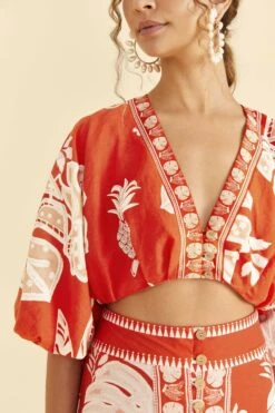 Farm Rio Red Lace Monsteras Crop Top -Farm Rio Dress Shop 309178 03