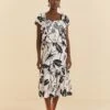 Farm Rio Off-White Graphic Leaves Midi Dress -Farm Rio Dress Shop 309181 01