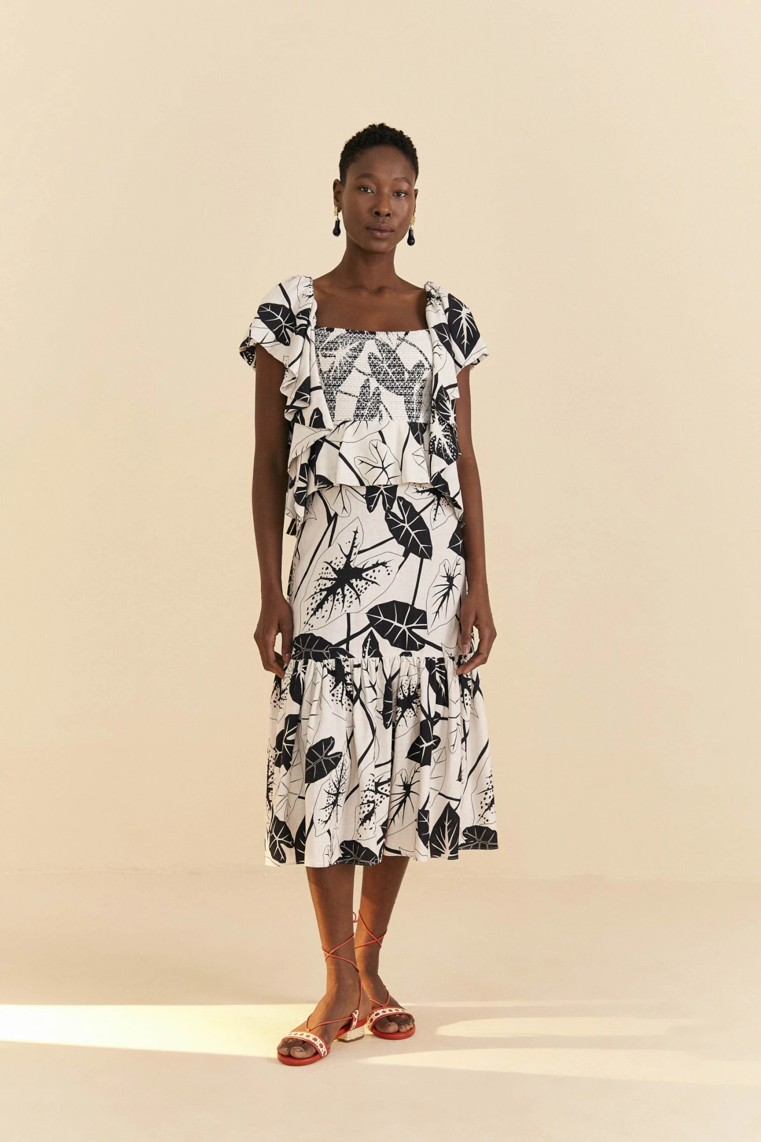 Farm Rio Off-White Graphic Leaves Midi Dress 3 Farm Rio Off-White Graphic Leaves Midi Dress