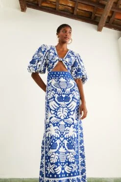 Farm Rio Navy Blue Jungle Scarf Midi Dress -Farm Rio Dress Shop 309189 03