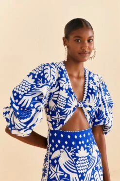 Farm Rio Navy Blue Jungle Scarf Midi Dress -Farm Rio Dress Shop 309189 05