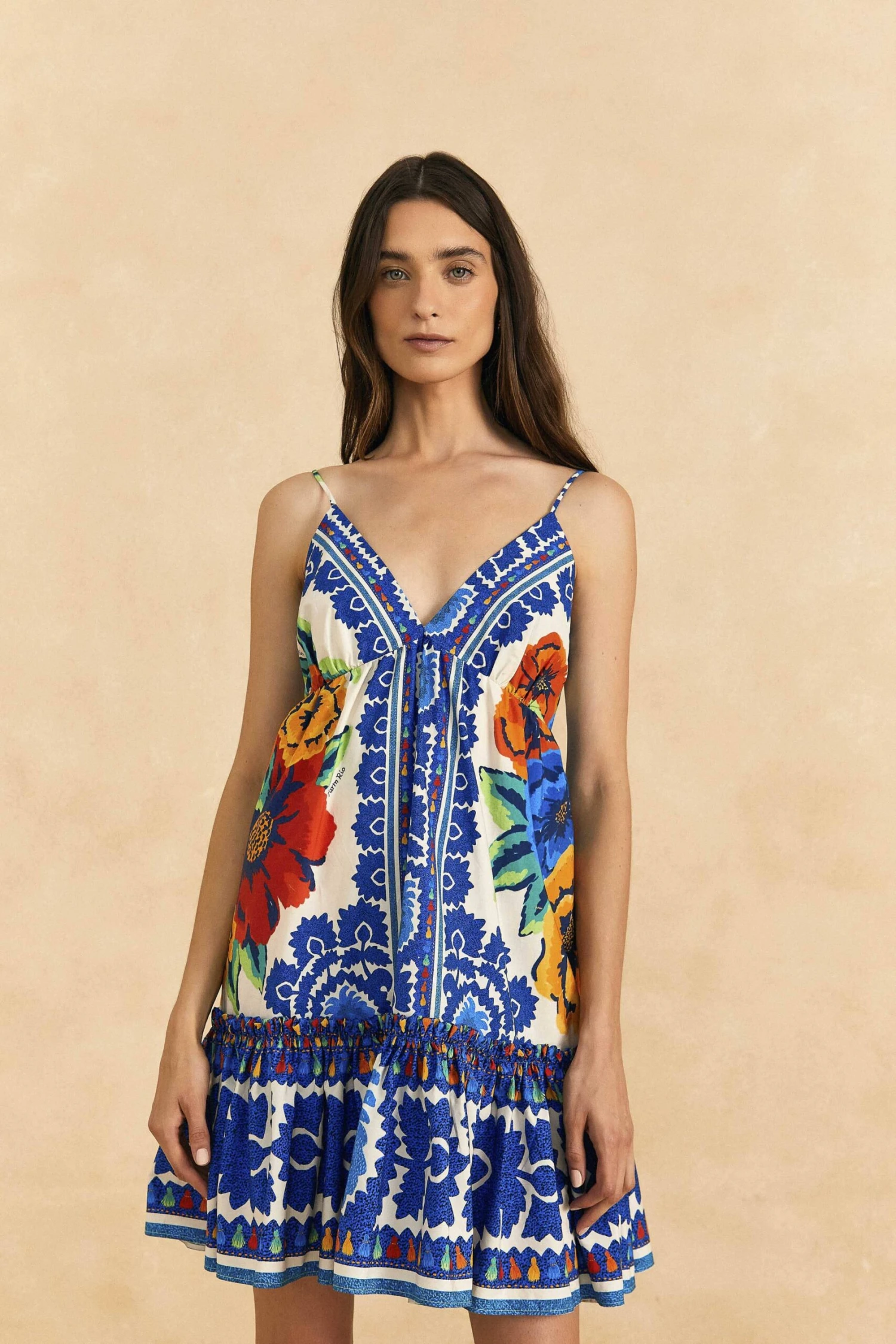 Farm Rio Off-White Flower Tapestry Organic Cotton Mini Dress 3 Farm Rio Off-White Flower Tapestry Organic Cotton Mini Dress