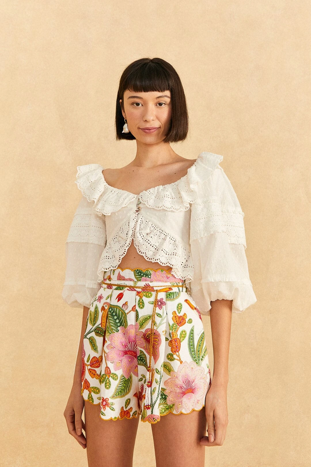 Farm Rio Off-White Macaw Bloom Shorts 3 Farm Rio Off-White Macaw Bloom Shorts