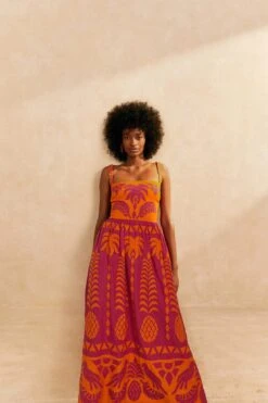 Farm Rio Orange Pineapple Love Cutwork Dress -Farm Rio Dress Shop 309238 02