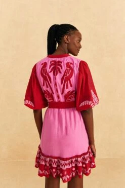 Farm Rio Red Jungle Scarf Cutwork Mini Dress -Farm Rio Dress Shop 309239 04