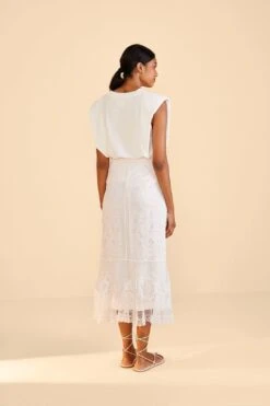 Farm Rio Off-White Guipire Midi Skirt -Farm Rio Dress Shop 309241 04