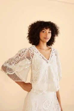 Farm Rio Off-White Butterfly Guipure Blouse