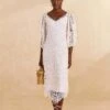 Farm Rio Off-White Guipure Midi Dress -Farm Rio Dress Shop 309243 02