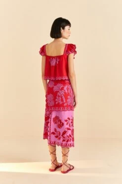Farm Rio Red Palm Tree Richelieu Midi Skirt -Farm Rio Dress Shop 309245 04