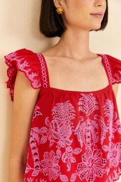 Farm Rio Red Palm Tree Richelieu Blouse -Farm Rio Dress Shop 309247 03