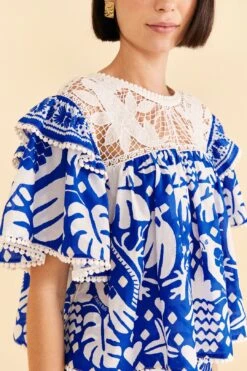 Farm Rio Navy Blue Jungle Scarf Blouse 10 Farm Rio Navy Blue Jungle Scarf Blouse -Farm Rio Dress Shop 309249 03