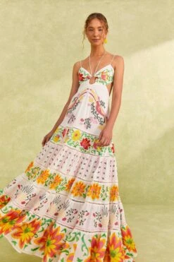 Farm Rio Red Mixed Neon Floral Maxi Dress