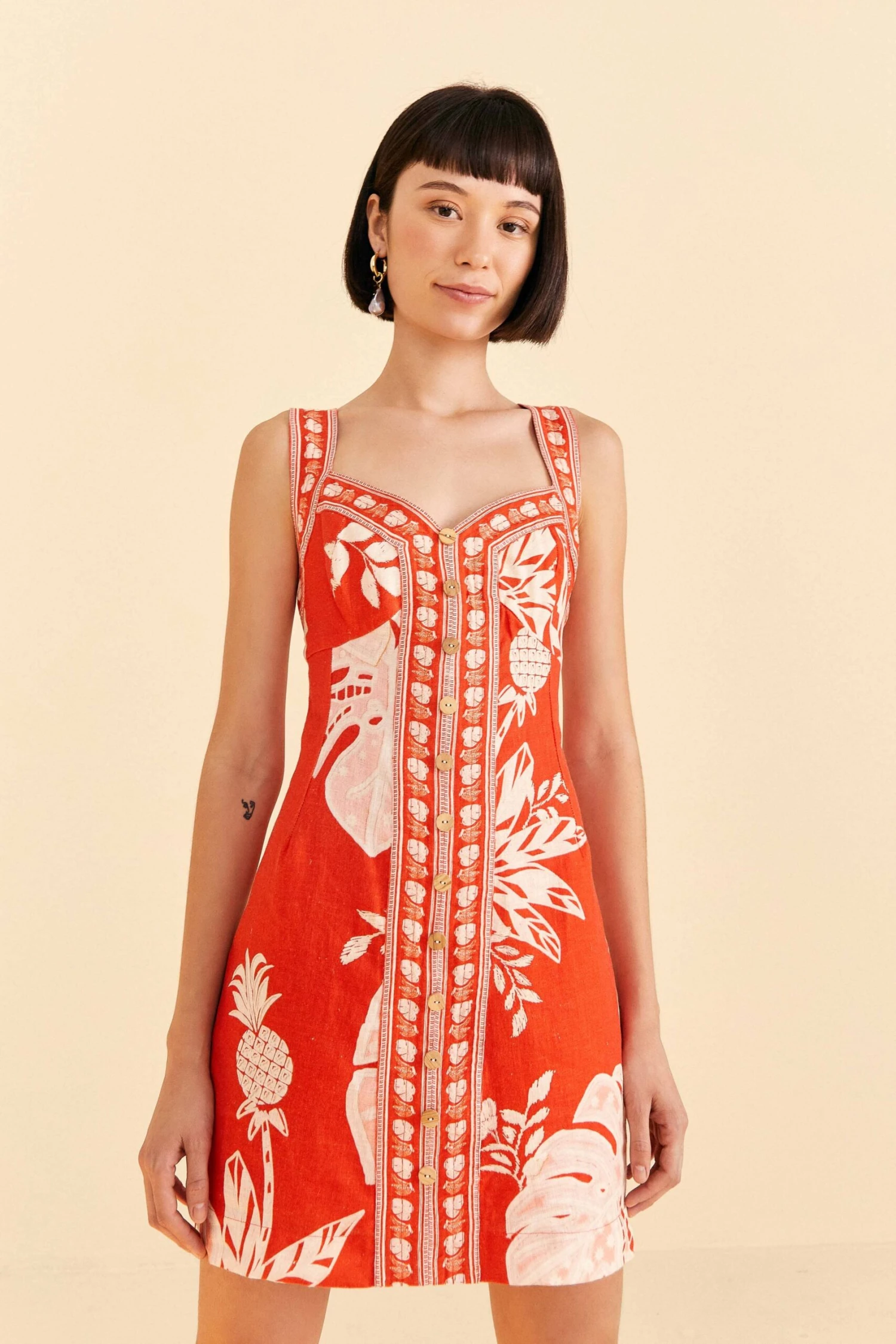 Farm Rio Red Lace Monsteras Mini Dress 3 Farm Rio Red Lace Monsteras Mini Dress