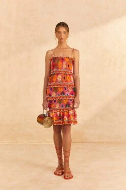 Farm Rio Coral Summer Sun Mini Dress