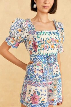 Farm Rio Off-White Romantic Bandanas Organic Cotton Romper -Farm Rio Dress Shop 309280 03