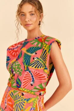 Farm Rio Coral Graphic Macaws Organic Cotton T-Shirt -Farm Rio Dress Shop 309282 03