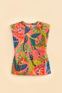Farm Rio Coral Graphic Macaws Organic Cotton T-Shirt -Farm Rio Dress Shop 309282 06