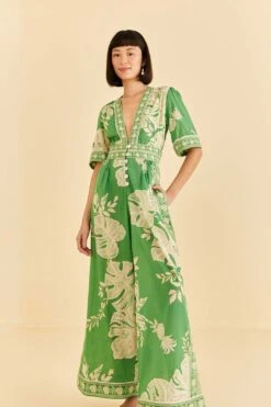 Farm Rio Green Lace Monsteras Jumpsuit