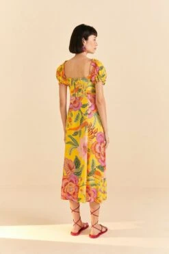 Farm Rio Yellow Macaw Bloom Puff-Sleeve Midi Dress -Farm Rio Dress Shop 309293 04