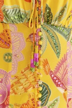 Farm Rio Yellow Macaw Bloom Puff-Sleeve Midi Dress -Farm Rio Dress Shop 309293 05