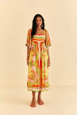 Farm Rio Beach Toucans Scarf Midi Dress