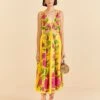 Farm Rio Yellow Romantic Garden Midi Dress -Farm Rio Dress Shop 309298 01