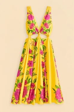 Farm Rio Yellow Romantic Garden Midi Dress -Farm Rio Dress Shop 309298 06
