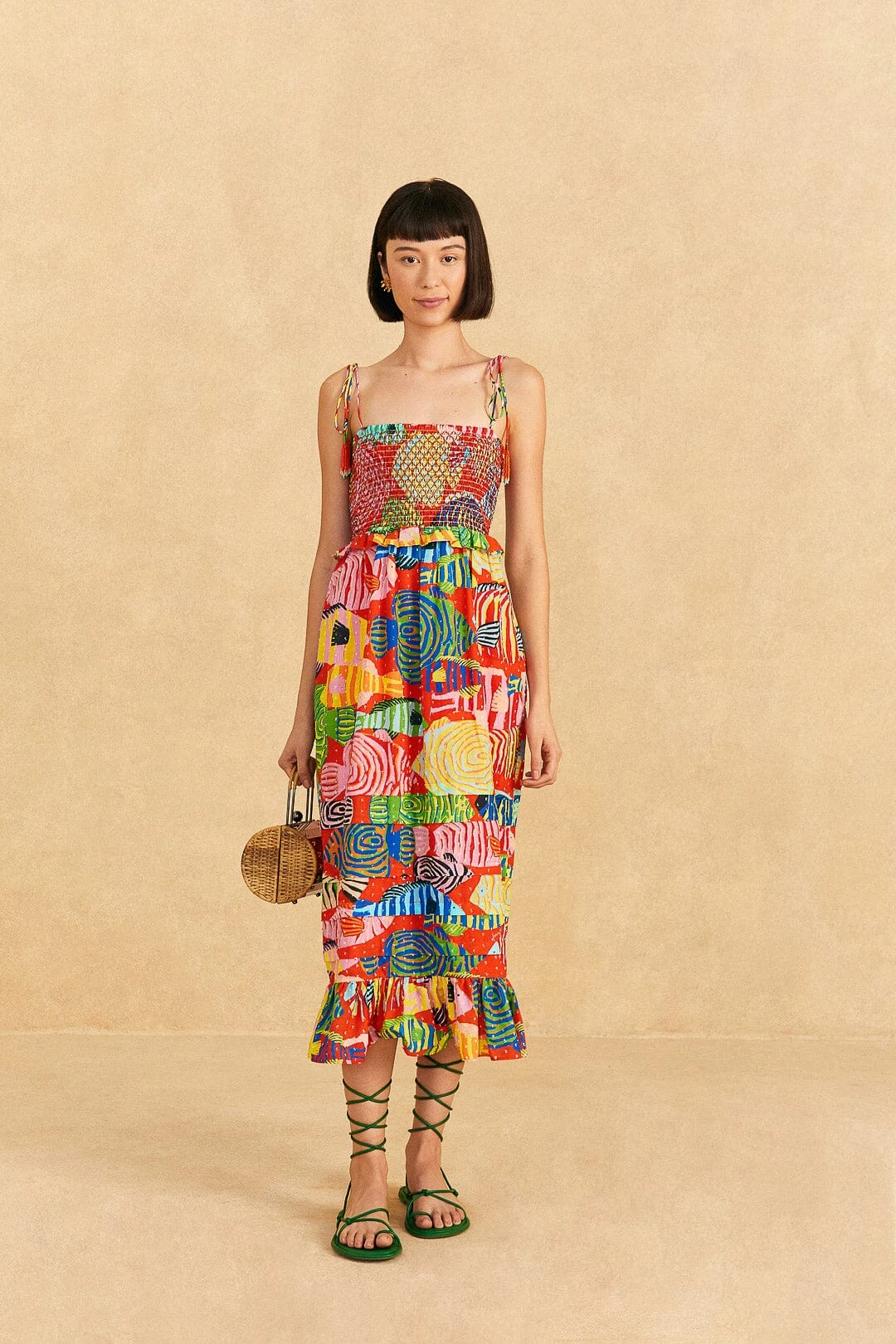 Farm Rio Red Striped Fishes Midi Dress 4 Farm Rio Red Striped Fishes Midi Dress - Image 2