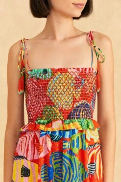 Farm Rio Red Striped Fishes Midi Dress 9 Farm Rio Red Striped Fishes Midi Dress -Farm Rio Dress Shop 309299 03