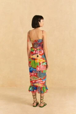 Farm Rio Red Striped Fishes Midi Dress 10 Farm Rio Red Striped Fishes Midi Dress -Farm Rio Dress Shop 309299 04