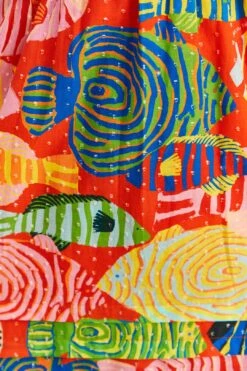 Farm Rio Red Striped Fishes Midi Dress 11 Farm Rio Red Striped Fishes Midi Dress -Farm Rio Dress Shop 309299 05