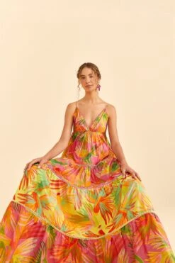 Farm Rio Mixed Painted Birds Maxi Dress