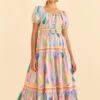 Farm Rio Pink Pastel Leaves Maxi Dress -Farm Rio Dress Shop 309308 01