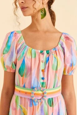 Farm Rio Pink Pastel Leaves Maxi Dress -Farm Rio Dress Shop 309308 03
