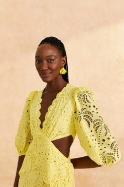 Farm Rio Light Yellow Richelieu Midi Dress -Farm Rio Dress Shop 309337 03