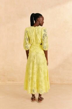 Farm Rio Light Yellow Richelieu Midi Dress -Farm Rio Dress Shop 309337 04