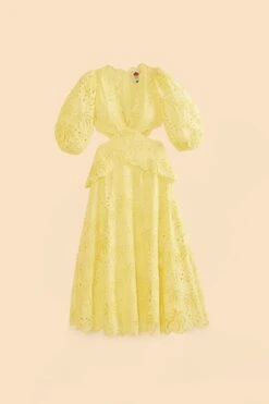 Farm Rio Light Yellow Richelieu Midi Dress -Farm Rio Dress Shop 309337 06