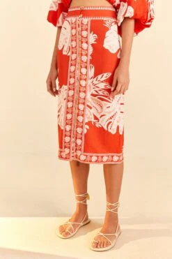 Farm Rio Red Lace Monsteras Midi Skirt -Farm Rio Dress Shop 309392 03