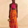 Farm Rio Orange Pineapple Love Organic Cotton Maxi Skirt
