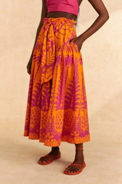 Farm Rio Orange Pineapple Love Organic Cotton Maxi Skirt -Farm Rio Dress Shop 309397 03