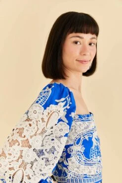 Farm Rio Blue Lace Banana Blouse -Farm Rio Dress Shop 309445 03
