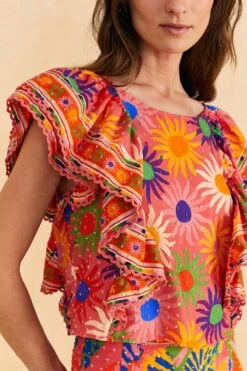 Farm Rio Coral Summer Sun Blouse 9 Farm Rio Coral Summer Sun Blouse -Farm Rio Dress Shop 309447 03
