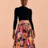Farm Rio Black Enchanted Nature Lenzing™ Ecovero™ Viscose Midi Skirt -Farm Rio Dress Shop 309464 01