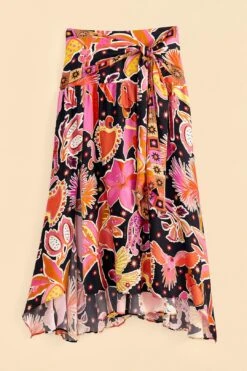 Farm Rio Black Enchanted Nature Lenzing™ Ecovero™ Viscose Midi Skirt -Farm Rio Dress Shop 309464 06