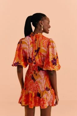 Farm Rio Beige Jungle Panther Lenzing™ Ecovero™ Viscose Mini Dress -Farm Rio Dress Shop 309469 04