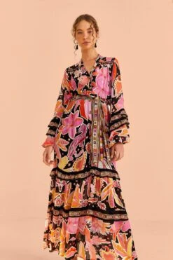 Farm Rio Black Enchanted Nature Midi Dress 10 Farm Rio Black Enchanted Nature Midi Dress -Farm Rio Dress Shop 309488 03