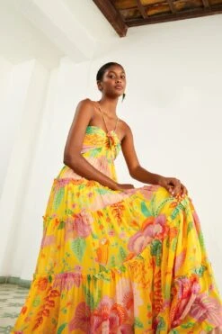 Farm Rio Yellow Macaw Bloom Maxi Dress -Farm Rio Dress Shop 309490 03