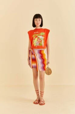 Farm Rio Multi Stripes Crochet Wrap Mini Skirt