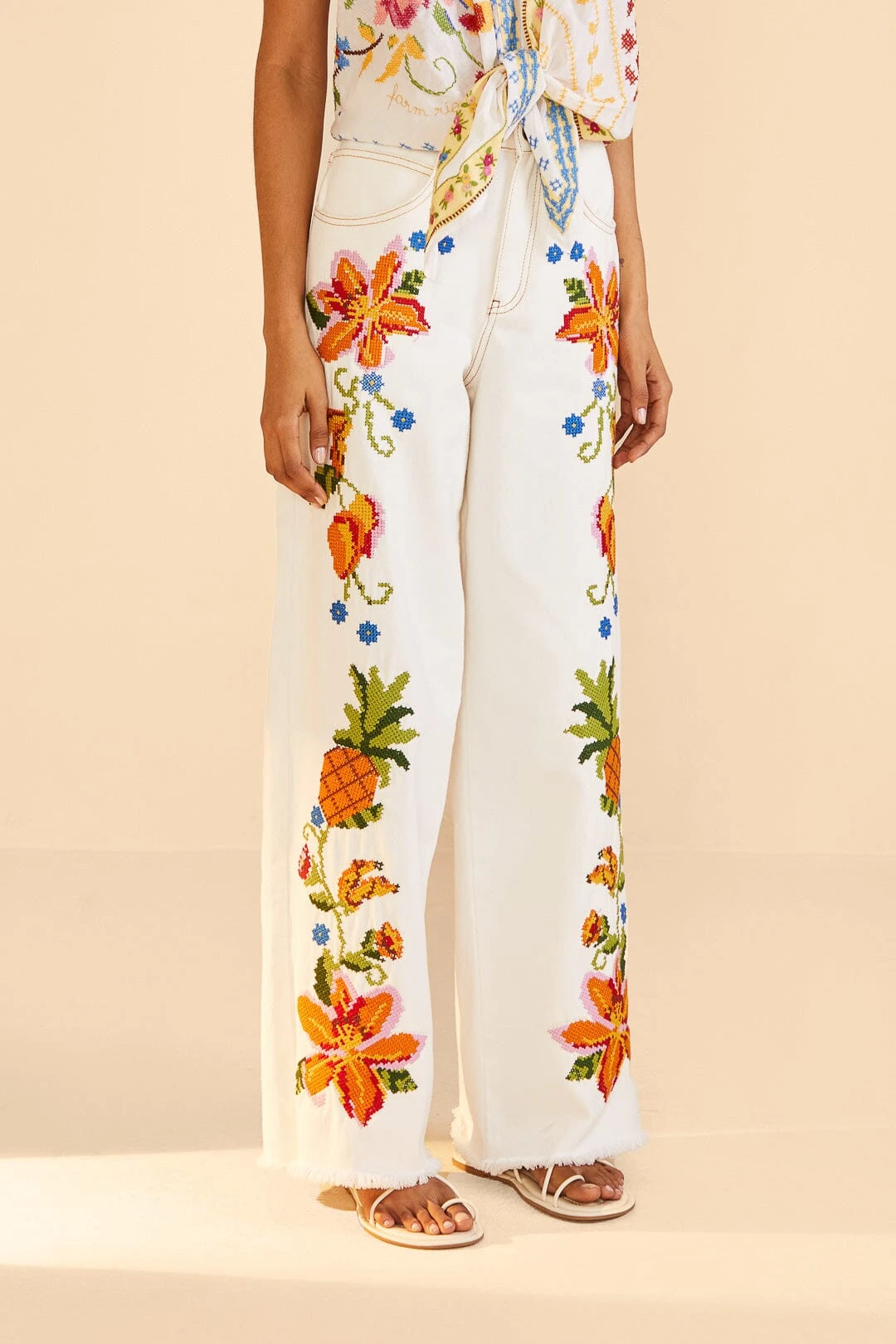 Farm Rio Embroidered Floral Twill Pants 5 Farm Rio Embroidered Floral Twill Pants - Image 3